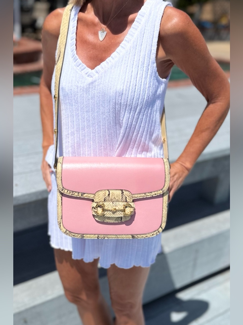 Rare Gucci Limited Edition Horsebit 1955 Blush Pink Leather&Python Crossbody Bag